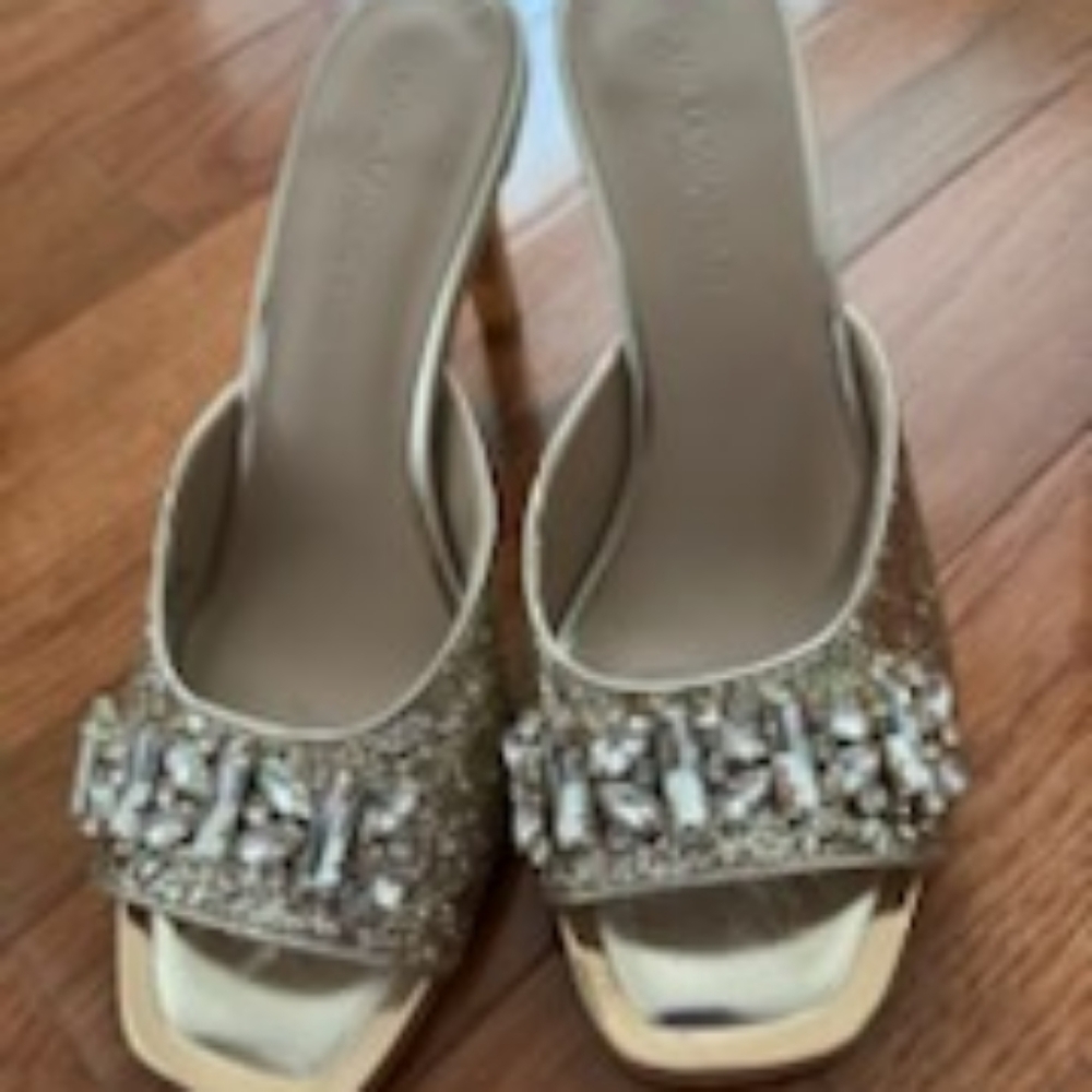 Karl Lagerfield Sparkly Open Toe Heels Size 8 Wit… - image 2